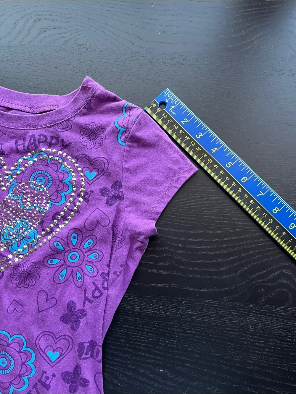 Kids Purple Short Sleeve Tee with Rhinestone Heart